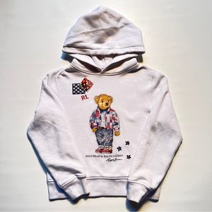 Ralph Lauren Bear Hoodie Madras Patchwork Jacket White Sweatshirt Women XS